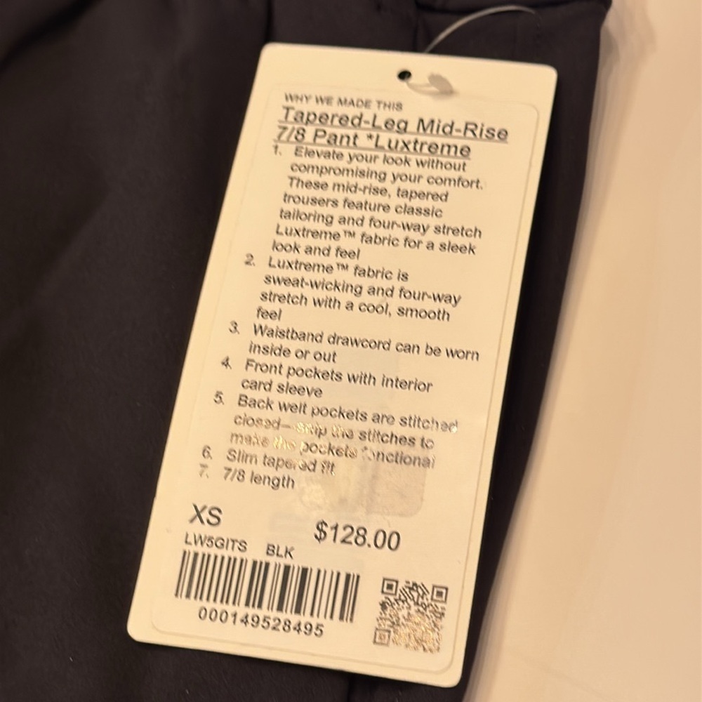 Lululemon Tapered Leg Mid-Rise 7/8 pant Luxtreme Black XS NWT - Picture 3 of 5